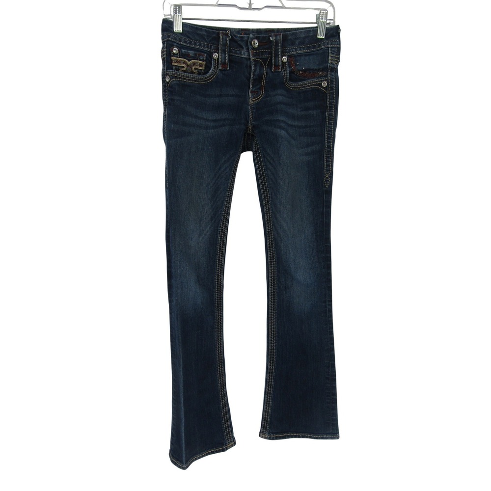 Rock Revival Betty Bootcut Jeans 34" Dark Wash Embroidered Rhinestone Low Rise